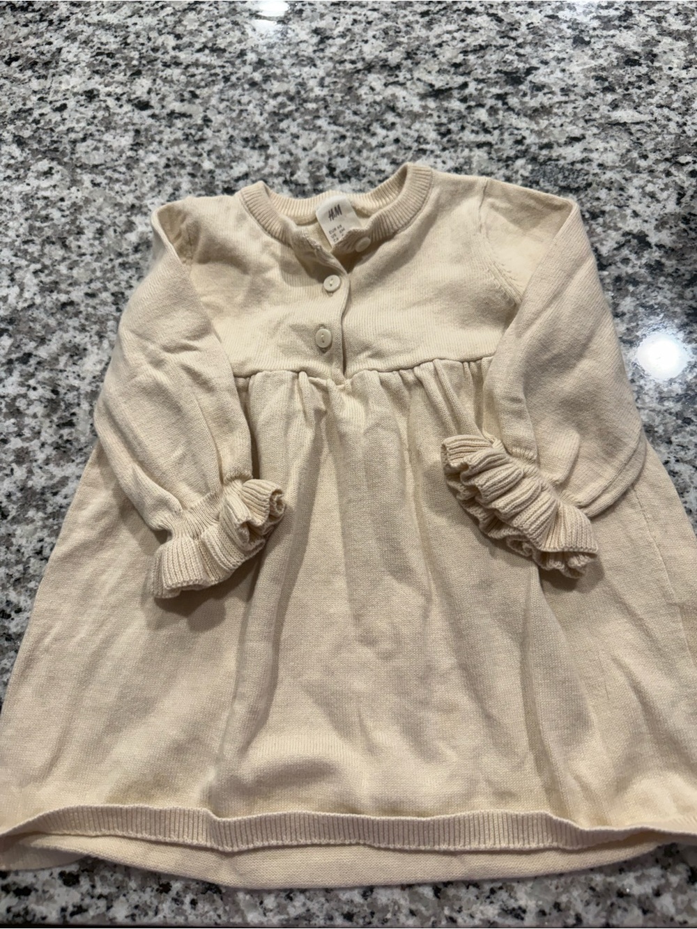 H&M Cream Knit Long-Sleeve Ruffle Cuff Dress